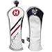 Craftsman Golf White Blue Red Pu Leather Diagonal Stripes Hybrid Headcover H for All Brands Callaway Big Bertha Cobra Taylormade Ping Mizuno Etc.(H UT Hybrid Cover)