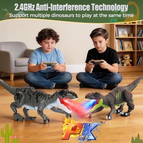 Remote Control Dinosaur Toy with Spraying, Roaring and Walking | Roaring and Walking, T-Rex Dinosaur Toys Gift for Kids 3 4 5 6 7 8 9 10 (Grey, 54CM)