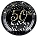 Juvale 50th Birthday Dinner Plates with Gold Stars - Black, 9 in, 80 Count - Disposable Dinner Plates for 50th Birthday Party