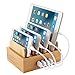 NEXGADGET 4 Port USB Charging Station [24W 2.4A MAX] Natural Bamboo Organizer Charging Stand / Dock / Holder For iOS & Android Smartphones, Tablets, Camera, and Other USB Powered Devices