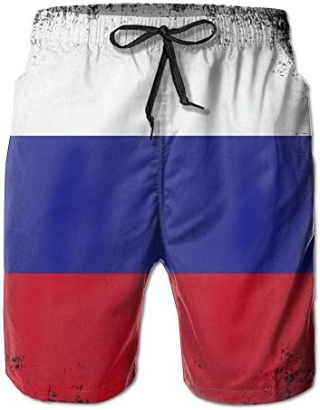 Ciutae Russian Flag Distressed Men's Summer Beach Quick-Dry Surf Swim Trunks Boardshorts Cargo Pants