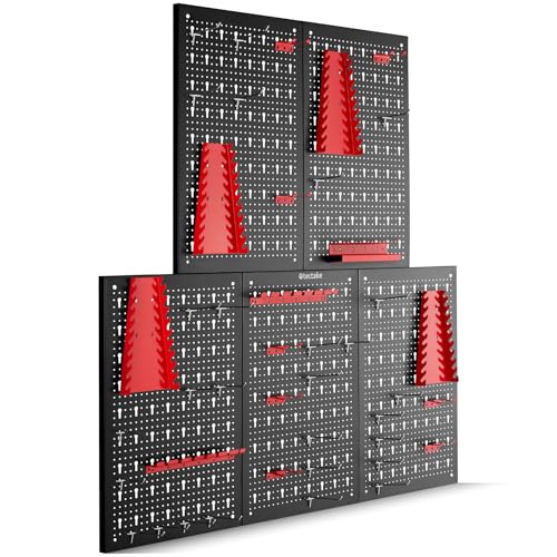 tectake® Werkzeug Lochwand aus Metall, 200 x 60 x 2 cm, Werkzeugwand Lochplatte, inkl. Werkzeughalter Set Haken und Halterungen, Wandregal Regalsystem