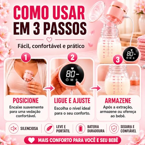 Bomba de Tirar Leite Materno Elétrica Mãos Livres Ultra Silenciosa Tela LED Portátil Protetor de Mama de Silicone 22mm 2 Modos, 9 Níveis De Sucção Livre de BPA Bombinha de Leite Mamadeira Amamentação Extratora de Leite Portátil