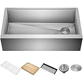 KRAUS Kore 36-Inch Modern Farmhouse Workstation 16 Gauge Single Bowl Stainless Steel Kitchen Sink with Accessories, KWF410-36