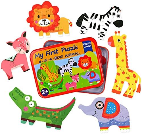 Vileafy Toddlers Puzzles for 2+ Years Old, 6-in-1 Self-Correcting Puzzles, Jungle Animals Series, Very Popular Among Children