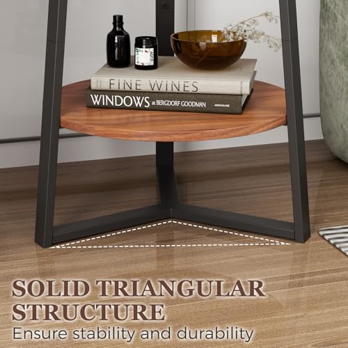 Gadroad Round End Table with Storage Shelf, 2 Tier Farmhouse Circle Side Table Nightstand for Living Room, Bedroom, Wood Tabletop & Black Metal Frame (15.7 * 15.7 * 23 inches, Cherry Wood Grain)