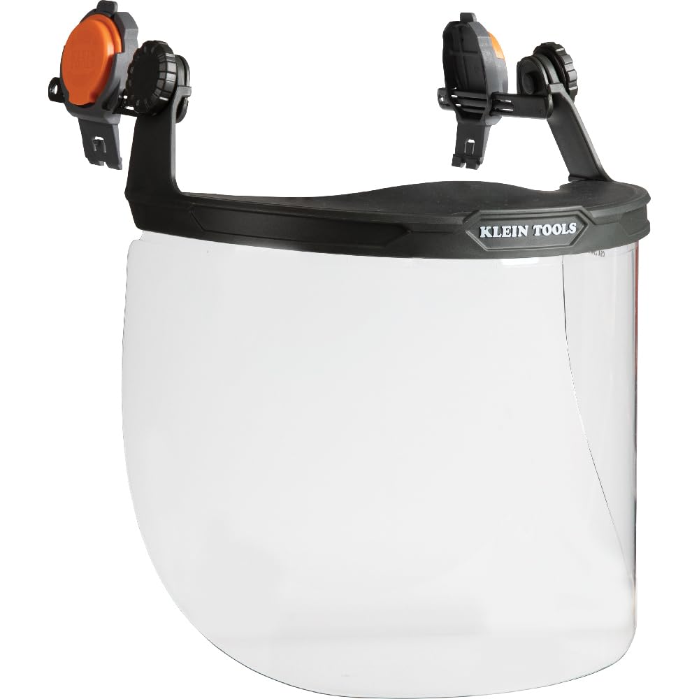 Klein Tools 60528 Full-Brim Hard Hat Face Shield, Clear, Impact-Rated, Anti-Fog, Low-Profile Design, Flip-Up, Earmuff Compatible, One Size