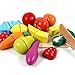 LEBBIN Cutting Food Wooden Play Food Set Educational Toy Pretend Food with Knife Fruit Vegetable Fish and Cutting Board