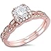 Vintage Halo 2 Piece Wedding Ring Round Cubic Zirconia Rose Tone Plated 925 Sterling Silver