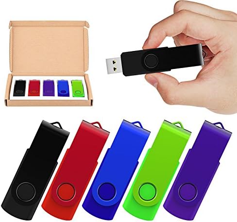 TOPSELL 5 Pack 16GB USB Flash Drives Thumb Drives Memory Stick USB 2.0(5 Colors: Black Blue Green Purple Red)