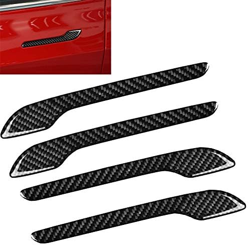 QLING For Tesla Model 3 Door Handle Sticker, 4Pcs/Set Carbon Fiber Anti-scratch Waterproof Door Handle Wrap Decoration DIY Car Handle Protector Decals for Tesla Model 3(Black)