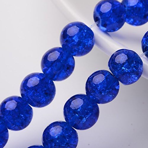 Pandahall 1 Strand 31.4 Inches 8mm Round Crackle Glass Beads Strands Blue Beads, About 100pcs/strand
