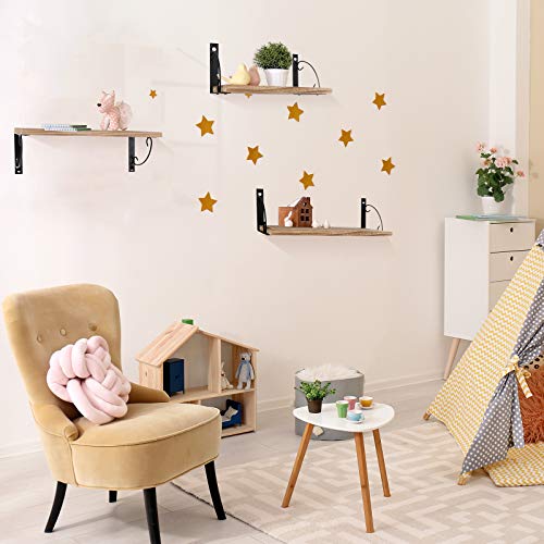 UHNDY Floating Shelves, Wall Mounted Set of 3, Paulownia Storage Shelf, Rustic Wood Wall Hanging Shelves, Above Storage for Kitchen, Bathroom, Living Room and Bedroom