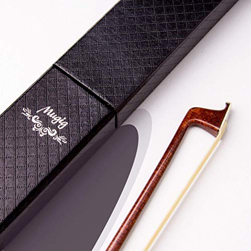 Violin Bow, Mugig Handmade Violin Bow, White 3A Grade Hair of Mongolian Horse, Silver plating Lizard Skin Handle, Polished Abalone and Ebony Frog (4/4, Wooden)