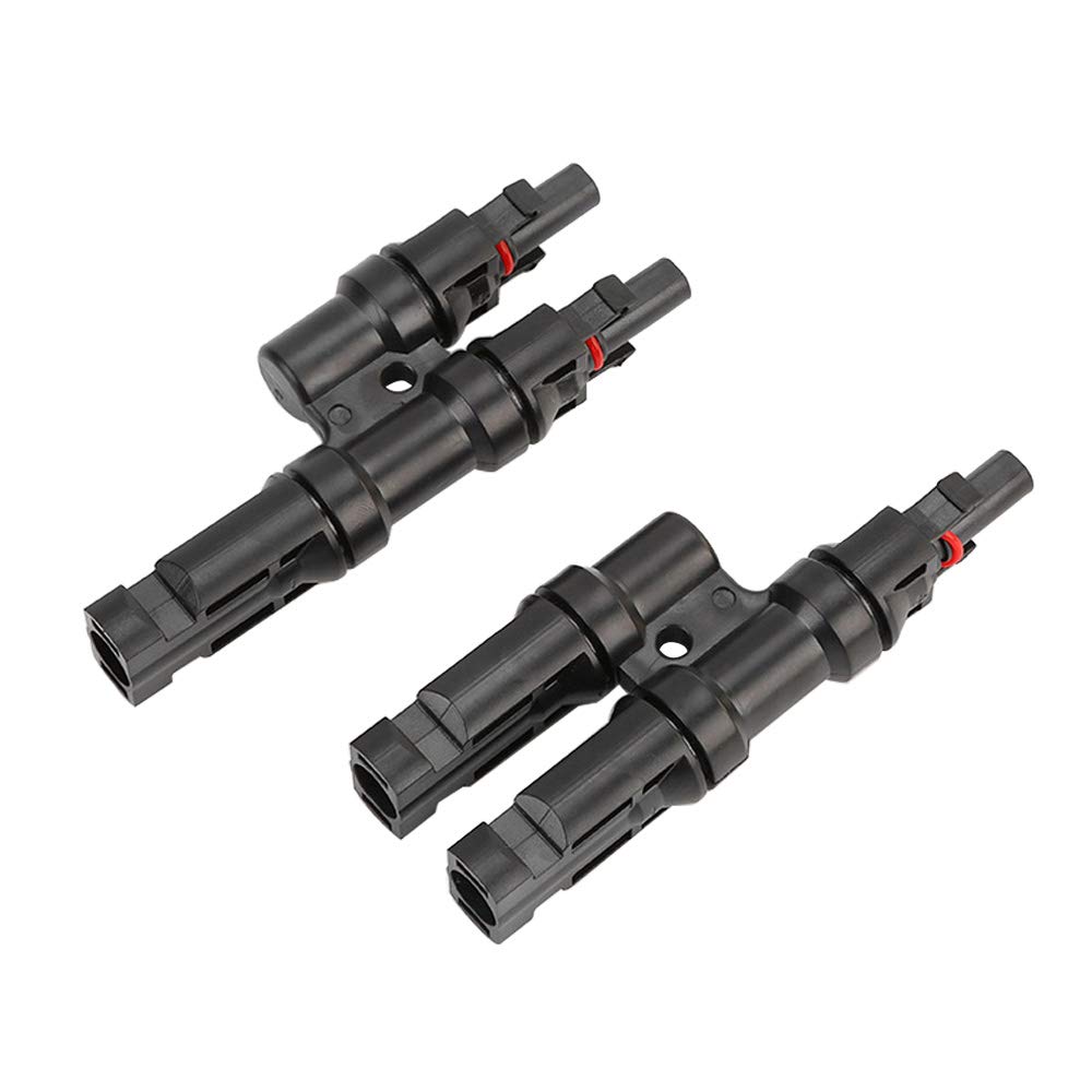 QitinDasen 1 Pair Professional Solar Panel Cable Connector, Solar T Branch Connector MFF/FMM, Solar Photovoltaic Connector, for Solar Panel Photovoltaic System