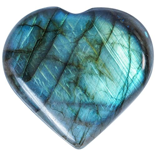 Crocon® 50mm Labradorite Heart stone Big Heart Shape Puff Stones Set 450+ Carats Pocket Crystal Healing Tumble Collection Palm Worry Stone Good Luck Charm Meditation Gift Craft Home Decor — image 1
