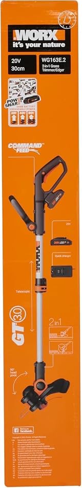 WORX 20V WG163E.2 Cordless Grass Trimmer Edger with 2.0Ah Battery Fast Charger view 8