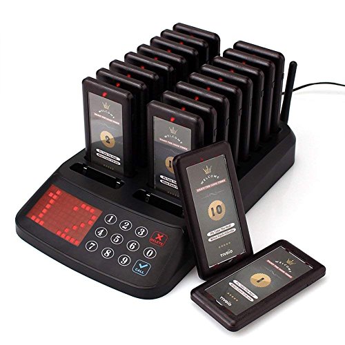 TIVDIO T-115 Wireless Calling System Restaurant Pager System for Servers with 18 Coaster Pagers Receiver and 1 Keypad for Restaurant Church Food Truck Coffee Shop Office