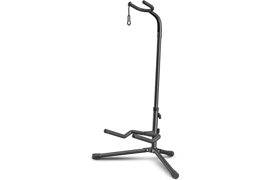 GLEAM Guitar Stand - Adjustable Fit Electric, Classical Guitars and Bass, Load Capacity 20LB, Accessories, Folding Type Black (CG-4)