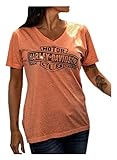 Harley-Davidson Women's Foiled Bar & Shield V-Neck Short Sleeve Tee, Coral
