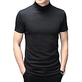 Mens T Shirt Short Sleeve Basic Mock Turtleneck Slim Fit Undershirt Pullover Thermal Solid Tops