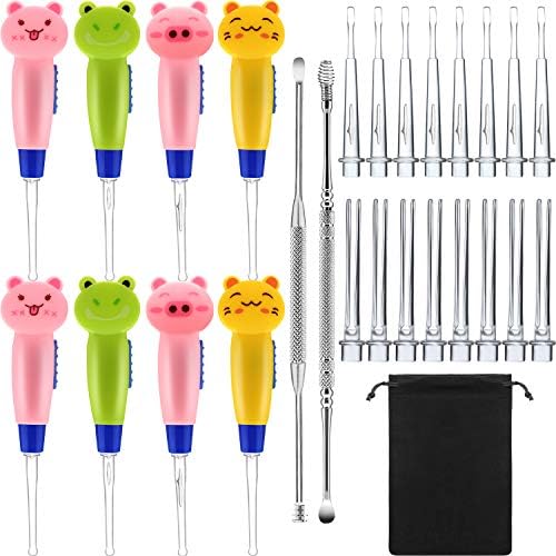 8 Pieces Kids Earwax Removal Spoon with LED Light Cartoon Animal Ear Pick Spoon Safe Ear Pick
