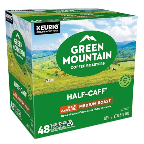 GREEN MOUNTAIN COFFEE ROASTERS HALF CAFF, SINGLE-SERVE KEURIG K-CUP PODS, MEDIUM ROAST COFFEE PODS, 48 COUNT