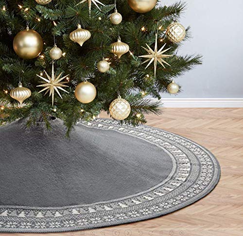 Dremisland Large Christmas Tree Skirt, 48 Inch Cable Knit Knitted Thick Rustic Tree Skirt with Snowflake Xmas Tree Pattern Burgundy Xmas Tree Skirt Mat for Home Party Holiday Decoration