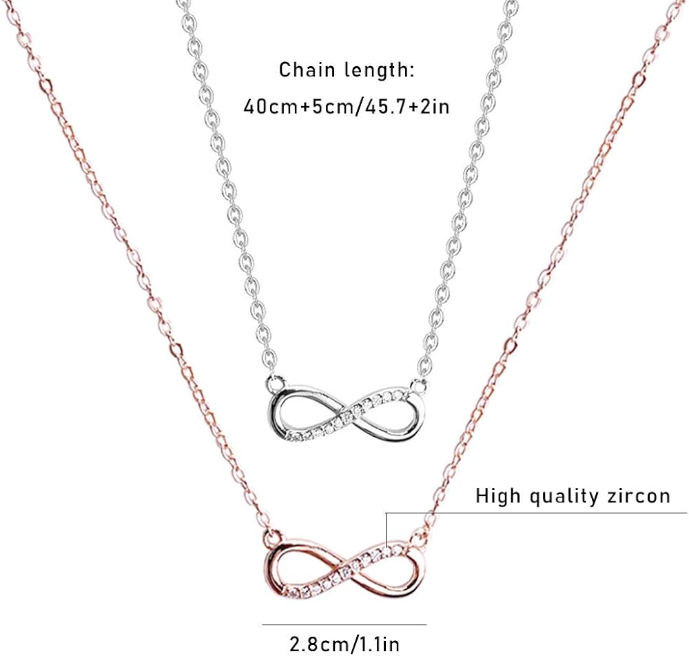 Ceqiny 2pcs Infinity Necklace Clavicle Chain Necklace Luck 8 Chain Necklace Vintage Choker Crystal Cubic Zircon Necklace Rhinestones Sister Partner Birthday Gifts for Women Girls, Gold Silver: Clothing