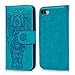 Compatible with iPhone 7 Wallet Case, Case Embossed Love PU Leather Case Full Protective Anti-Scratch Resistant Cover Magnetic Case Slot Wrist Strap Case for iPhone 7 & iPhone 8 (Elephant-Blue)