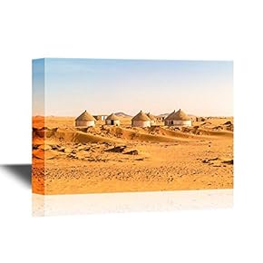 Watercolor Style Canvas Wall Art - Nubian Village on The Way from Dongola to Khartoum in Sahara Desert - Gallery Wrap Modern Home Art | Ready to Hang - 12x18 inches
