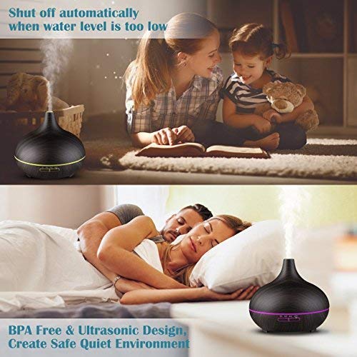 Essential Oil Diffuser, 300ml Cool Mist Ultrasonic Aroma Diffuser, Air Humidifier Wood Grain with Waterless Automatically Shut-off for Office Home Yoga Spa-Black