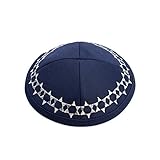 Cotton Navy Blue Embroidered Star Of David Kippah