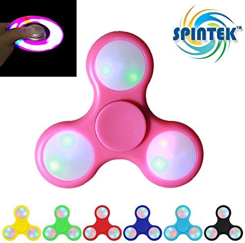 Spintek LED Fidget Spinner (PINK) Toy Hand Tri Spinner Best Stress Reducer Boredom Anti Anxiety ADD, ADHD, Autism Adult Children Kids 360 Spinner Helps Focusing Fidget Toys Focus