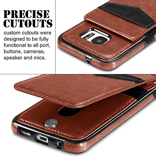 image for Galaxy S7 Edge Case, SAMONPOW Faux Leather Cover with Back Flip Featur
