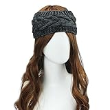 ABC Winter Women Ear Warmer Headwrap Double Color Headband Knit Flower Hairband (Black)