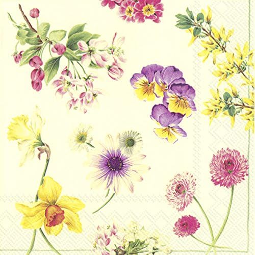 Blossoms Cream Spring Floral IHR Paper Lunch Napkins 20 in Pack 3 ply 33 cm Square