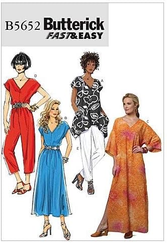 Butterick Patterns B5652 Size Y Extra-Small-Small-Medium Misses' Top, Dress, Caftan, Jumpsuit and Pants, Pack of 1, White