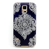 Samsung Galaxy S5 , BAISRKE Clear TPU Silicone Gel Back Cover Skin Soft Case for Samsung Galaxy S5 i9600 (Not for S5 Mini) Big White Flower On Dark Blue Back