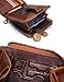 Contacts Large Capacity Vintage Genuine Leather Mens Zipper Coin Pocket Purse Wallet Brown