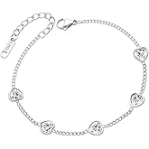 555Jewelry Heart Cubic Zirconia Stainless Steel Chain Bracelets for Women Adjustable Cuban Link Chain Bracelet Heart Charm Dainty Friendship Bracelet