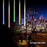 Solar Meteor Shower Rain Lights, 10 Tube 360 LEDs Outdoor Christmas String Light, Solar Powered Waterproof Snow Falling Raindrop Icicle Cascading Decoration Lights for Party Garden Home(Multi Color)