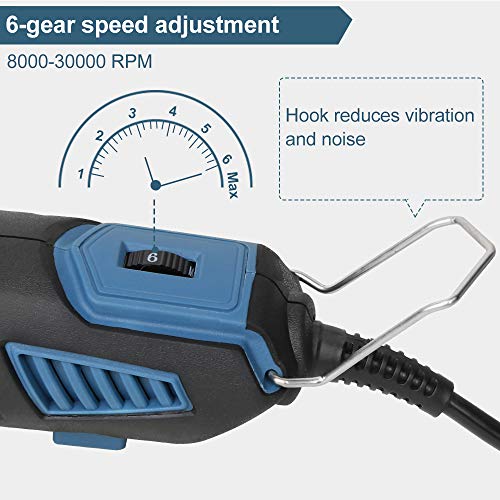 WESCO Rotary Tool Kit, Extend Shaft, Keyless Chunk, 35000RPM, 7 Variable Speed, 82 Accessories, Rotary Multi-Tool for Cutting, Carving, Engraving, Polishing, and Detail Sanding DIY Project/WS3113KU.1