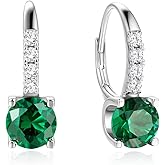 FANCIME 925 Sterling Silver Drop Dangle Earrings Leverback Clasp 6.5mm Hoop Gemstone Earrings Birthstone Jewelry Gift for Women Mom Wife Her