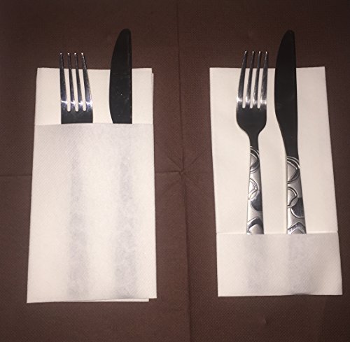 Linen-feel Cloth-like Paper Cutlery Pocket Napkin Sleeve | Disposable | 1/6 fold | 16" x 12" | Pack of 50 (White) - Thumbnail 2
