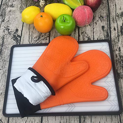 Silicone Oven Mitts and Pot Holders Set,Extra Long Heat Resistant Cooking Oven Gloves Set 1 Pair (14.6 \'\')with 2 Potholders,Non-Slip Textured Surface