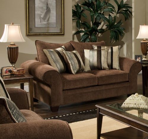Chelsea Home Furniture Clearlake Loveseat, Masterpiece Chocolate/Kendu Onyx Pillows(2)