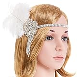 eforpretty 1920s Vintage Rhinestone Flower Flapper headband Headpiece with White Feather