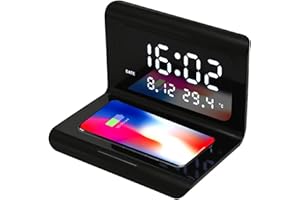 zolyet 3-in-1 Qi Charger Pad 10W Charging Station with Alarm Clock Calendar Display Compatible Android and iOS Phones