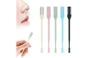 FXOICMI 2-in-1 Nasal Hair Cutter, Manual Nose Hair Trimmer for Men & Women, 360° Rotating Dual-Sided Nose Hair Remover with Soft Cleaning Brush, Portable Travel Cleaning Tool (Mix, 5Pcs)